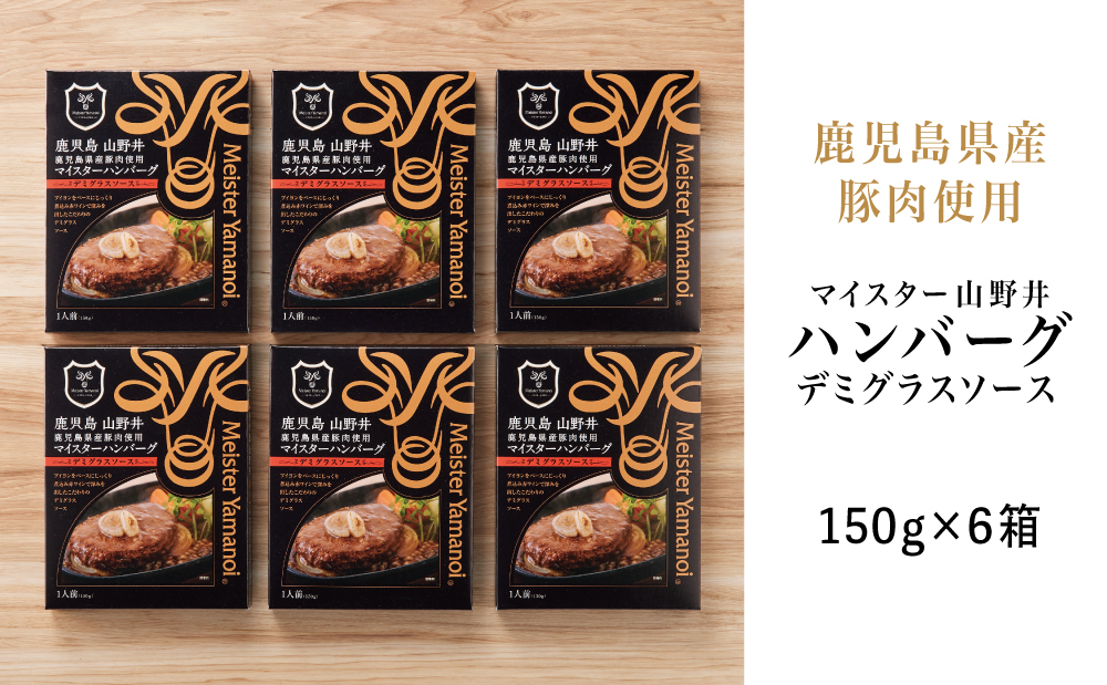 □【マイスター山野井】鹿児島県産豚肉100％使用のデミグラスハンバーグ（レトルト） 150g×6個