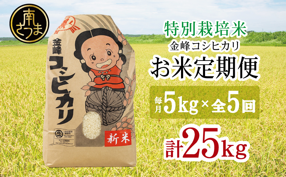 □【定期便 全5回】特別栽培米 金峰コシヒカリ 石蔵米 5kg×5ヶ月 お米定期便