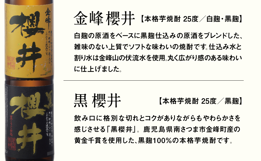 □櫻井酒造 本格芋焼酎 一升瓶 飲み比べセット（1.8L×2本）【金峰櫻井・黒櫻井】