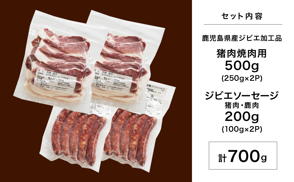□【南さつまジビエ】鹿児島県産 猪肉焼肉用 500g ＆ ソーセージ 200g