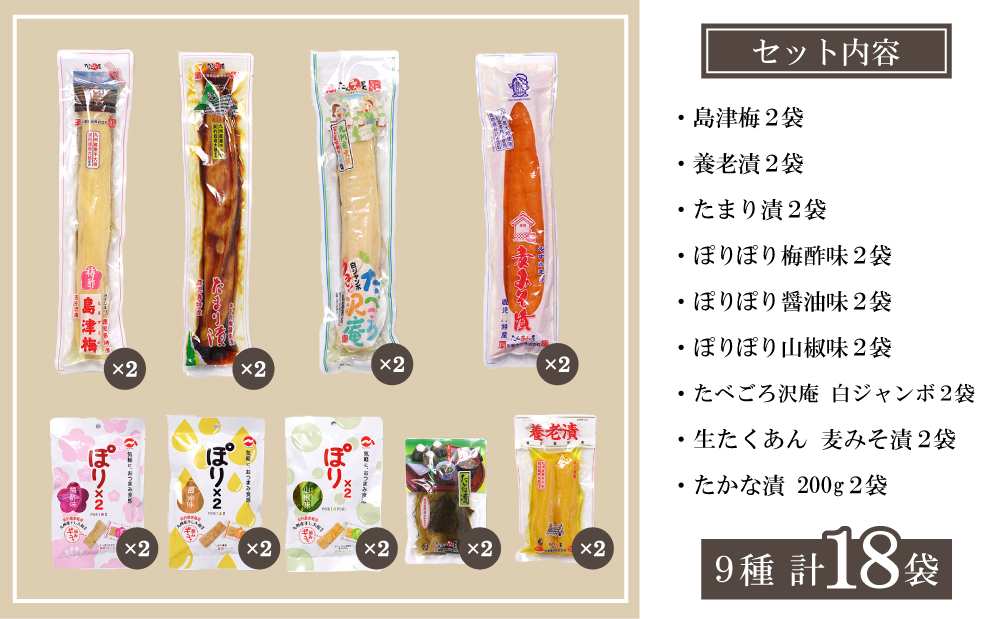 □【九州産野菜使用】水溜食品 西郷どんのお漬物セット 9種 計18袋