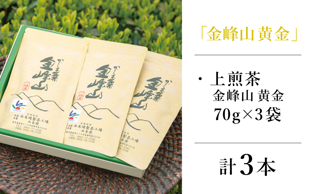 □【先行受付：2024年新茶】期間限定 自園自製 上煎茶「金峰山 黄金」 贈答用（70g×3） 
