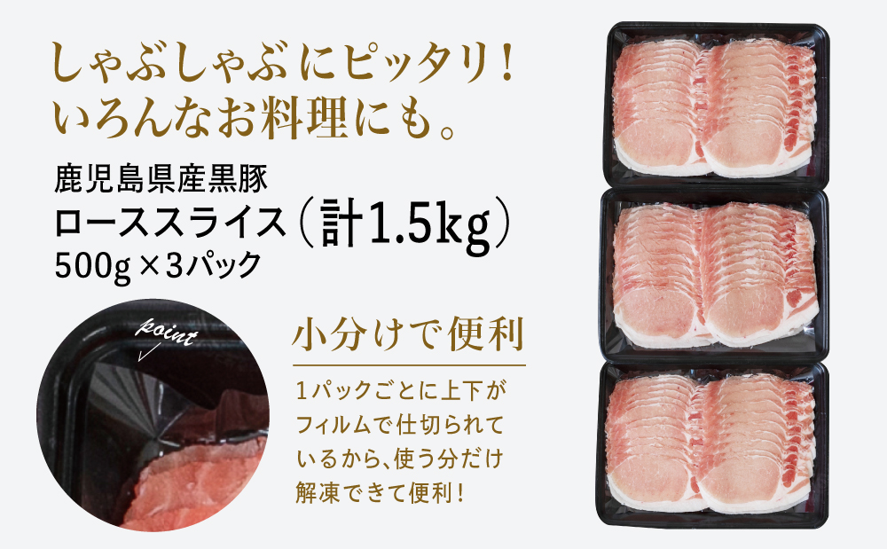 □【訳あり】鹿児島県産黒豚 しゃぶしゃぶ用 ローススライス1.5kg（500g×3P）